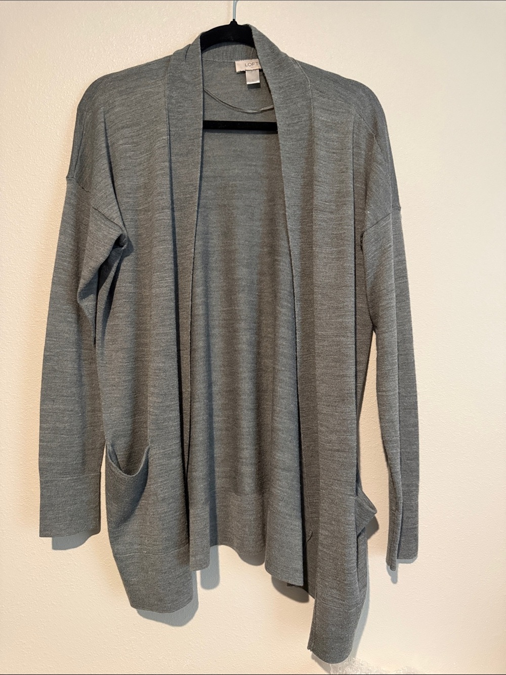 LOFT Open-Front Light Gray Draped Cardigan